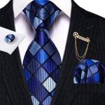 Blaue Karo Krawatten-Sets für Herren 