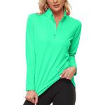 Reduzierte Grüne Langärmelige T-Shirts mit Reißverschluss für Damen Größe S 