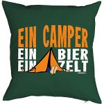 Goodman Design ® Camping Artikel Kissen mit Füllung Ein Camper ein Bier ein Zelt für den Wohnwagen Caravan für Camper Camping