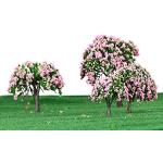 GoolRC 4 Stück Kunststoff Modell Bäume Zug Layout Garten Landschaft Weiß und rosa Blumen Bäume Diorama Miniatur Rosa (Typ1)