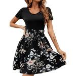 Reduzierte Schwarze Blumenmuster Boho Mini V-Ausschnitt Sommerkleider für Damen Größe L für Partys für den für den Sommer 