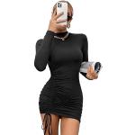Reduzierte Schwarze Unifarbene Casual Langärmelige Mini Stehkragen Bandage-Kleider & Bodycon-Kleider enganliegend für Damen Größe M für Partys für den für den Herbst 