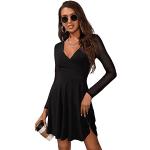 Schwarze Elegante Langärmelige Mini V-Ausschnitt Minikleider & kurze Kleider aus Mesh für Damen Größe M für Partys 