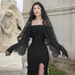 Schwarze Gothic Langärmelige Bandage-Kleider & Bodycon-Kleider aus Mesh für Damen Größe L für Festivals für den für den Sommer 