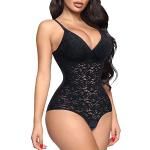 Reduzierte Schwarze Sexy V-Ausschnitt Spitzenbodies aus Mesh für Damen Größe 3 XL 