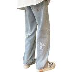 Bestickte Hip Hop Jeans mit Stickerei mit Reißverschluss aus Baumwollmischung für Herren Größe L 