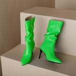 Grüne Pfennigabsatz Slouch Stiefel aus Kunstleder für Damen Größe 40 