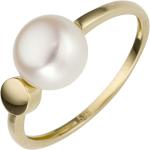Beige Jobo Runde Damenperlenringe aus Gold 14 Karat mit Echte Perle Größe 54 