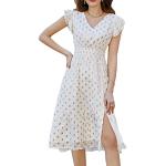 Reduzierte Weiße Elegante Kurzärmelige Grace Karin V-Ausschnitt Abendkleider A-Linie Gesmokte aus Chiffon für Damen Übergrößen für Partys für den für den Sommer 