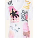 Pinke V-Ausschnitt T-Shirts mit Pailletten aus Baumwollmischung für Damen Größe M 