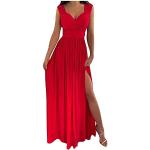 Rote Vintage Kurzärmelige Rundhals-Ausschnitt Lange Abendkleider aus Jersey für Damen Größe M für Partys 