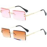 Rosa Rechteckige Retro Sonnenbrillen aus Metall für Damen 