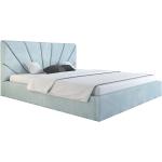 GRAINGOLD Samtbett 120x200 Orlo - Doppelbett mit Bettkasten - Polsterbett mit Rückenlehne und Lattenrost - Hellblau