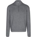 Graue Unifarbene Langärmelige Gran Sasso Kaschmir-Pullover mit Reißverschluss aus Wolle für Herren Übergrößen für den für den Herbst 