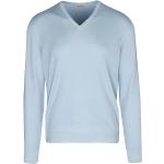 Hellblaue Unifarbene Langärmelige Gran Sasso V-Ausschnitt Feinstrickpullover aus Wolle für Herren Übergrößen für den für den Herbst 