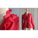 Rote Vintage Langärmelige Blusenshirts & Schlusen mit Strass mit Knopf aus Seide für Damen Größe XS zum Valentinstag für den für den Sommer 