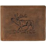 Braune Vintage Geldbörsen & Geldbeutel mit Hirsch-Motiv aus Leder 