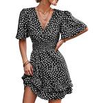Reduzierte Schwarze Casual Mini V-Ausschnitt Minikleider & kurze Kleider mit Meer-Motiv für Damen Übergrößen für Partys für den für den Sommer 