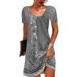 Graue Ethno Kurzärmelige Mini Rundhals-Ausschnitt Sommerkleider für Damen Größe L für den für den Sommer 