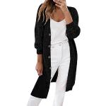 Schwarze Elegante Atmungsaktive Maxi Grobstrickjacken mit Reißverschluss aus Wolle mit Kapuze für Damen Größe M Große Größen für den für den Herbst 
