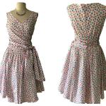 Pinke Gepunktete Vintage V-Ausschnitt Wickelkleider mit Rüschen mit Reißverschluss aus Baumwolle maschinenwaschbar für Damen 