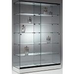 Weiße Moderne Ausstellungsvitrinen aus Glas abschließbar Breite 100-150cm, Höhe 150-200cm, Tiefe 0-50cm 