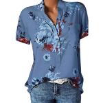 Hellblaue Gepunktete Casual Langärmelige V-Ausschnitt Tunika-Blusen aus Chiffon für Damen Größe 4 XL Große Größen für den für den Sommer 