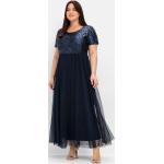 Marineblaue Sheego Maxi Abendkleider A-Linie mit Pailletten aus Mesh für Damen Übergrößen Große Größen für den für den Winter 