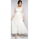 Offwhitefarbene Bestickte Elegante Sheego Herzförmige Festliche Kleider aus Mesh für Damen Übergrößen für die Braut 