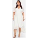 Offwhitefarbene Sheego V-Ausschnitt Chiffon-Abendkleider aus Chiffon für Damen Übergrößen Große Größen für die Braut 