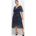 Mitternachtsblaue Elegante Sheego V-Ausschnitt Chiffon-Abendkleider mit Reißverschluss aus Chiffon für Damen Übergrößen 