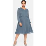 Stahlblaue Sheego Maxi V-Ausschnitt Lange Abendkleider aus Chiffon für Damen Größe 3 XL Große Größen 