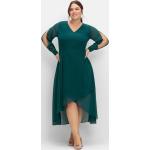 Dunkelgrüne Elegante Sheego Chiffon-Abendkleider mit Cutwork aus Chiffon für Damen Größe XXL Große Größen 