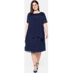 Marineblaue Sheego Chiffon-Abendkleider mit Reißverschluss aus Chiffon für Damen Übergrößen 