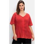 Reduzierte Rote Gepunktete Sheego V-Ausschnitt Tunika-Blusen für Damen Übergrößen Große Größen 