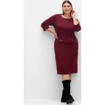 Bordeauxrote Unifarbene Business 3/4-ärmelige Sheego Cut Out Kleider mit Cutwork mit Reißverschluss für Damen Größe 3 XL Große Größen 