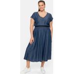 Reduzierte Blaue Sheego Denim V-Ausschnitt Freizeitkleider Gesmokte aus Denim für Damen Größe 3 XL Große Größen 
