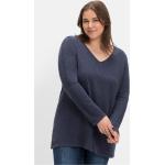 Reduzierte Indigofarbene Melierte Sheego V-Ausschnitt Kaschmir-Pullover aus Wolle für Damen Übergrößen Große Größen 
