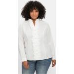 Reduzierte Weiße Elegante Sheego Stehkragen Festliche Blusen mit Rüschen mit Knopf für Damen Übergrößen Große Größen 