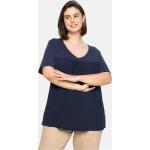 Reduzierte Marineblaue Kurzärmelige Sheego V-Ausschnitt T-Shirts für Damen Übergrößen Große Größen 