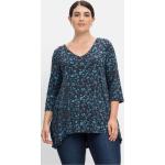Reduzierte Mitternachtsblaue 3/4-ärmelige Sheego V-Ausschnitt V-Shirts für Damen Übergrößen Große Größen 