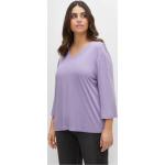 Reduzierte Pastelllilane 3/4-ärmelige Sheego V-Ausschnitt V-Shirts aus Spitze für Damen Größe XL Große Größen 
