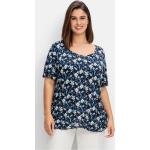 Reduzierte Indigofarbene Halblangärmelige Sheego Rundhals-Ausschnitt T-Shirts mit Cutwork aus Jersey für Damen Größe XL Große Größen 