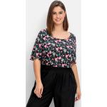 Reduzierte Schwarze Blumenmuster Halblangärmelige Sheego Rundhals-Ausschnitt T-Shirts mit Cutwork aus Jersey für Damen Größe XL Große Größen 