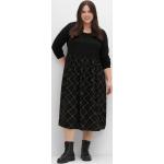 Reduzierte Schwarze Karo Langärmelige Sheego Midi Shirtkleider für Damen Übergrößen Große Größen 