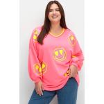 Reduzierte Pinke Emoji Smiley V-Ausschnitt Damensweatshirts mit Glitzer enganliegend Größe XL Große Größen 