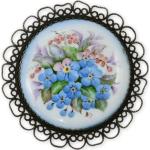 Fliederfarbene Blumenmuster Vintage Runde Broschen aus Emaille 