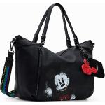 Schwarze Desigual Disney Entenhausen Schultertaschen & Shoulderbags mit Maus-Motiv mit Riemchen aus Leder 