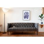 Großes Chesterfield-Sofa aus braunem Leder, 3-Sitzer, Industriestil, 190x86x73 cm, schlankes Design