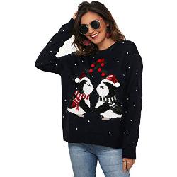 Grsafety2019 Damen Weihnachtspullover Pullover Rundhals Pinguin Sweatshirt Langarm Tops Bluse Herbst und Winter, dunkelblau, XL